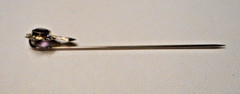 Antique Signed Belais Art Deco 18K White Gold Filigree & Amethyst Stickpin