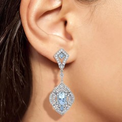 Art Deco Style Lab-Created Diamond Aquamarine Wedding 14K White Gold FN Earrings