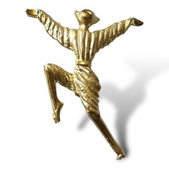 Gold Tone Dancer Brooch Mid Century Russian Ballet Ballerina Pin Vintage MCM