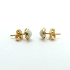 14K Gold White Opal October Birthstone Flower Halo Stud Earrings Vintage