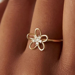 0.24TCW Round Cut White Moissanite Flower Shaped Wedding Ring 10K Yellow Gold FN