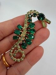 Vintage Brooch Rhinestone Seahorse Green Figural