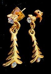 Vintage Gold Tone Dangle Drop Trees With Inset Crystals Pierced Stud Earrings 1”