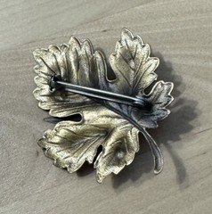 Vintage Lot – 3 Stamped Mixed Metals Brass Leaf Moon Stone – Silver Forrest Pins