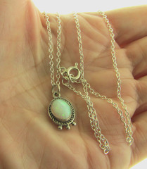 Vintage Fire Opal Pendant Neclace 925 Silver .75*18