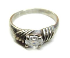 sz 5.50 Vintage Sterling Silver 925 Clear Lab Faceted Oval Patina 2.30g