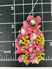 Vintage Mid Century Enamel Rhinestone Floral Brooch