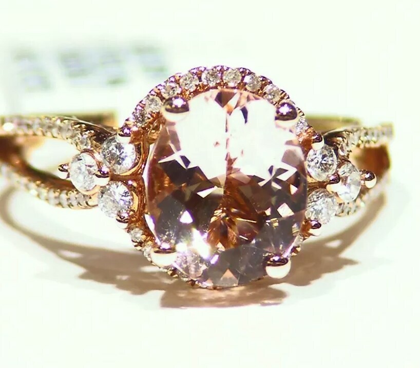2.66CT 14K Gold Natural Morganite White Diamond Vintage Halo Engagement Ring