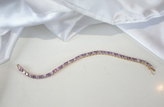Vintage Sterling Silver 925 Gold Over Amethyst CZ Tennis Bracelet 7.5″