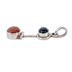 Black Onyx & Goldstone Hinged Pendant | Vintage Sterling Silver 925