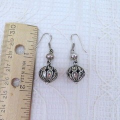 Vintage 925 Sterling Silver Dangle Filigree Bauble Earrings Gift for Women