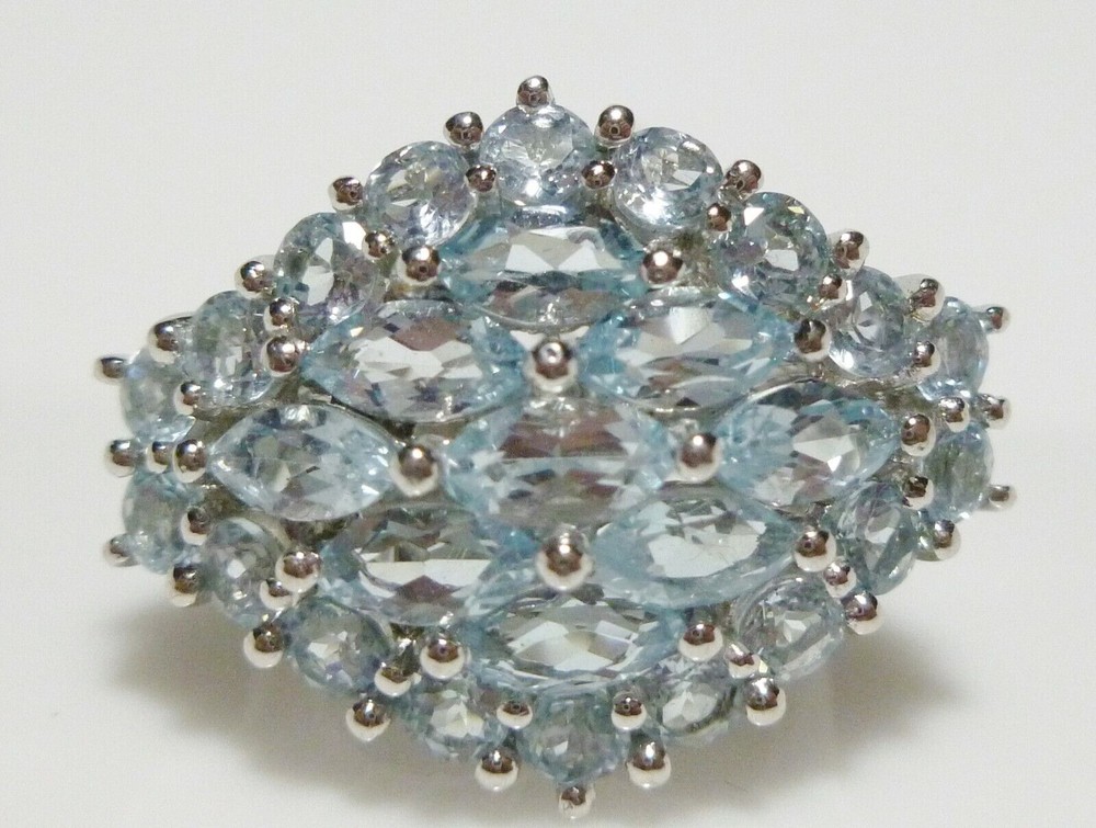 STERLING SILVER 4.00CT BLUE TOPAZ COCKTAIL CLUSTER DESIGNER WOMENS RING WITH TAG