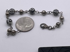 Vintage Sterling Silver Bracelet Beaded Black White Flowers 925 Small 6 1/4″