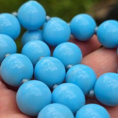 Vintage German Glass Bead Statement Necklace Hand knotted Sky Blue 15.5 in. +2in