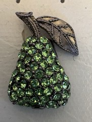 vintage Maria Loran Green Rhinestone Pear Fruit Earrings Jewelry in Glass Card