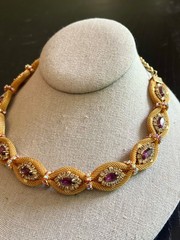 Rare Outstanding Vintage HOBE Set Necklace Bracelet Earrings Amethyst Gold Mesh