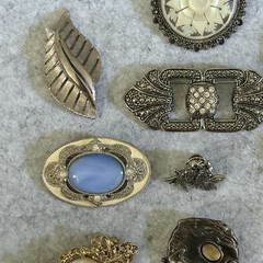 Vintage Jerusalem MOP Star Brooch 935 Silver Brooch plus 9 Brooch Costume Lot