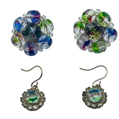 Vintage 1950’s Multi-Color Art Glass Bead Necklace Earring Set 16.5” L Germany