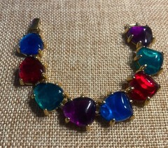 Runway Lucite Resin Multi Color Bracelet Couture GoldTone 80’s VTG 6.75″