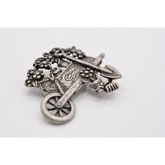 AJC Vintage Garden Pin Brooch Pewter Tone Cart Floral Signed NOS 1980s BinA9
