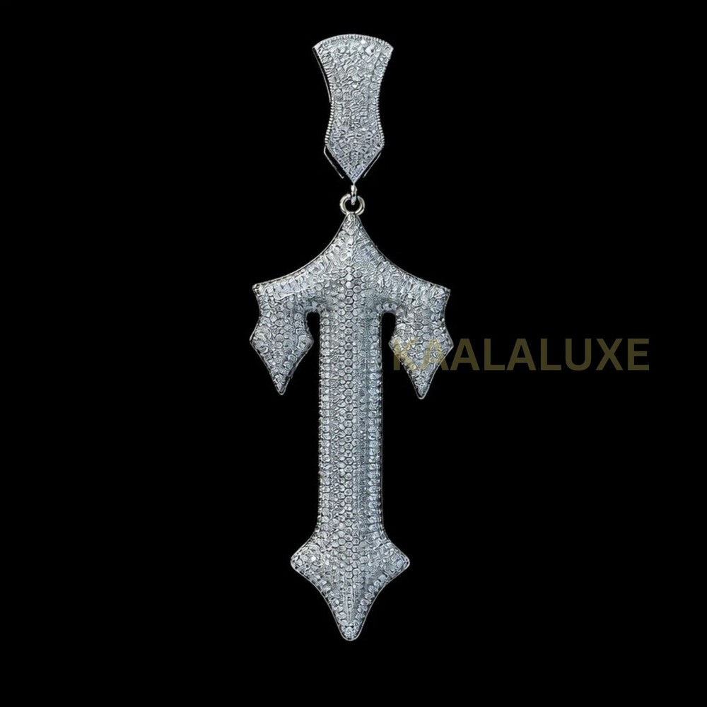 Hip Hop Iced Out Triple Cross Pendant Necklace Silver