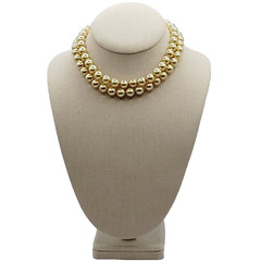 Double Strand 1950s Pearly Light Gold Color Beaded Choker Vtg Necklace 15 Inch