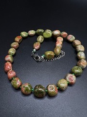 Vintage Natural Unakite Nugget Necklace | Hand Knotted Gemstone Bead Necklace