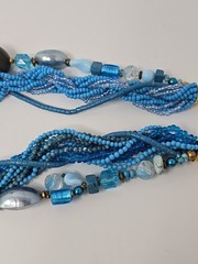 Vintage Lucille Gauthier Chunky Bib Necklace Multi Strand Blue Boho 1970s 1980s