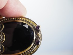 Antique brooch pin faceted Czecho Slovakia glass silver & gold mount jewelry