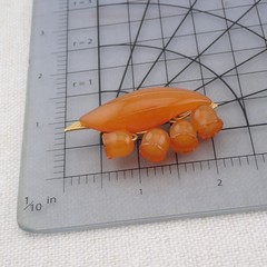 Vtg Russian Carved Amber Lily Of The Valley Pin Brooch Signed 3RK Weighs 7.7 gr
