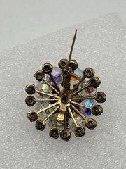 Vintage Domed Crystal Aurora Borealis Starburst Brooch Open Back Frame, Unsigned