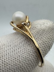 Antique 14k Gold Natural Pearl Diamond Ring Size 9.75