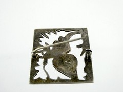 Vintage JB Signed Sterling Silver Butterfly Scene Pin or Brooch 925 5.6g 1 1/8In