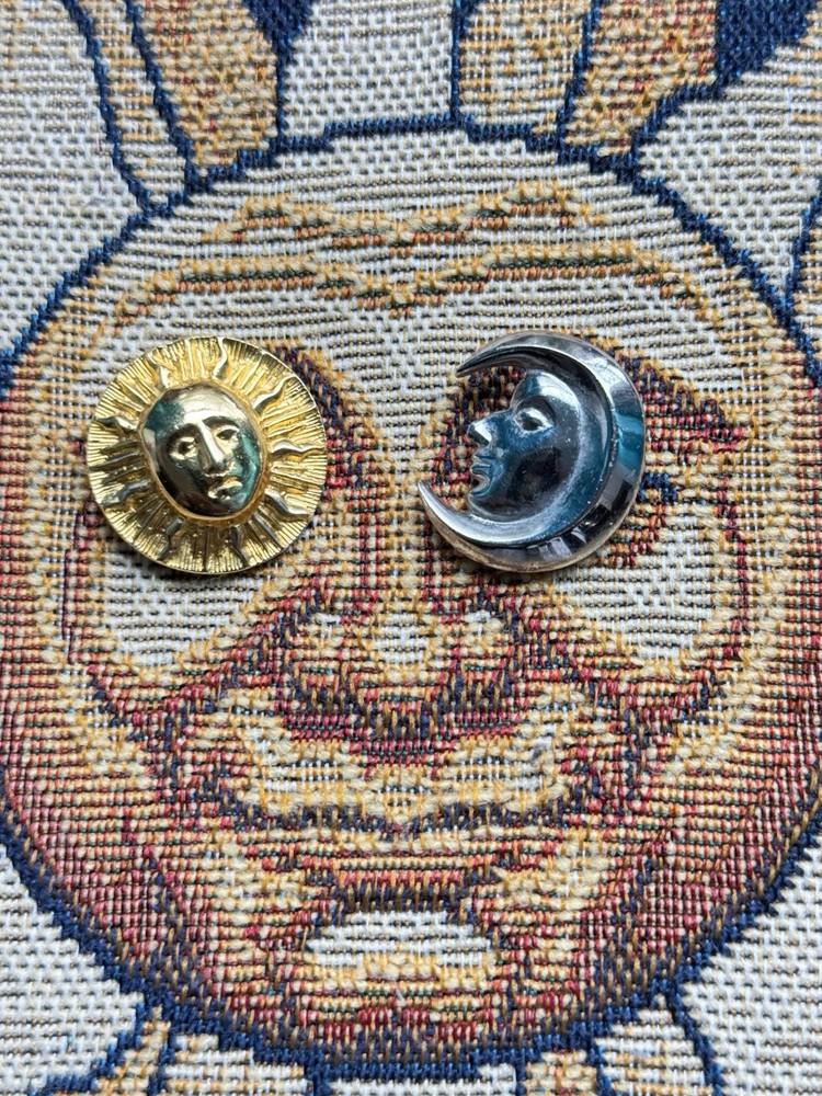 Vintage 1993 MMA Sterling Silver Celestial Sun Moon Earrings 14K STER Posts Rare