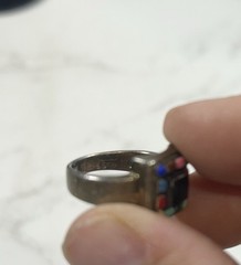 Vintage 925 Silver Square Shape Multi Color Ring Size 7