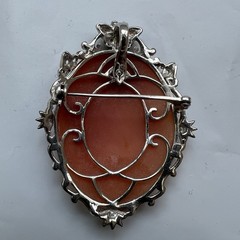 Vintage Cameo Brooch Pin Pendant Butterfly Floral 18K Gold Over Sterling Silver