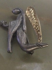 LIZ GATTA Angel Pin Brooch Silver Pewter GOLD TONE Signed Safety Catch Designer