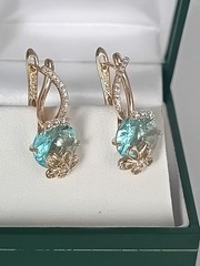 Vintage 1990-s 14 Ct Rolled Gold Aquamarine Zircons Earrings – Hallmarked 585 RG