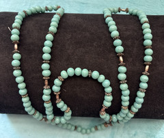 Vintage Teal Long Beaded Necklace (1970s-2000s)