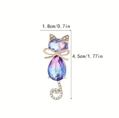 Purple Crystal Cat Brooch Gold Tone Rhinestone Kitty Pin