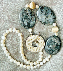 GENUINE PEARL NECKLACE Chunky Gemstone Labradorite & Baroque Pearl Artisan OOAK