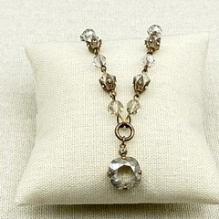 Vintage Catherine Popesco Crystal Bead Drop Necklace Antiqued Gold Tone 18″