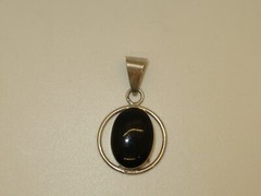 Vintage Sterling Silver and Black Onyx Pendant Unique Wire