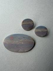 Vintage Hand Made Porcelain Oval Sunrise Brooch & Earrings Set