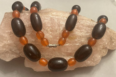 Vintage-Root Beer/Cherry Cola/Amber Orange-Carved Horn-Oval Bead-28 in Necklace
