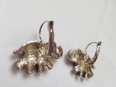 Vintage Elephant Earrings AB Crystals Black Enamel Silvertone Trunk Up Good Luck