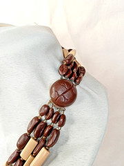 Vintage WESTERN GERMANY Coffee Bean Beaded Necklace Mid Century Costume Jewlery