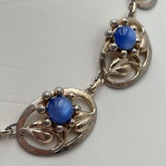 COROCRAFT Sterling Silver Blue Moonstone Rhinestone Flower Chocker Necklace 15.5