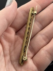 Antique Rhinestone Bar Brooch Gold Tone White Stones 2 5/16″ LONG PIN Prong Set