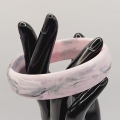 Pink Marble Swirl with Gray Black Abstract Chunky 1990s Bangle Bracelet